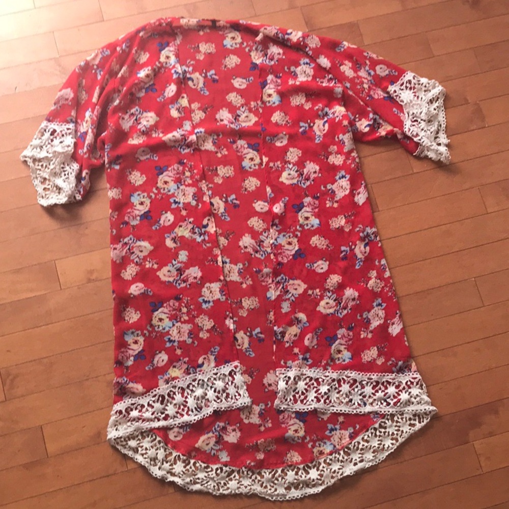 Charlotte Russ Lace & Floral Printed Long Kimono